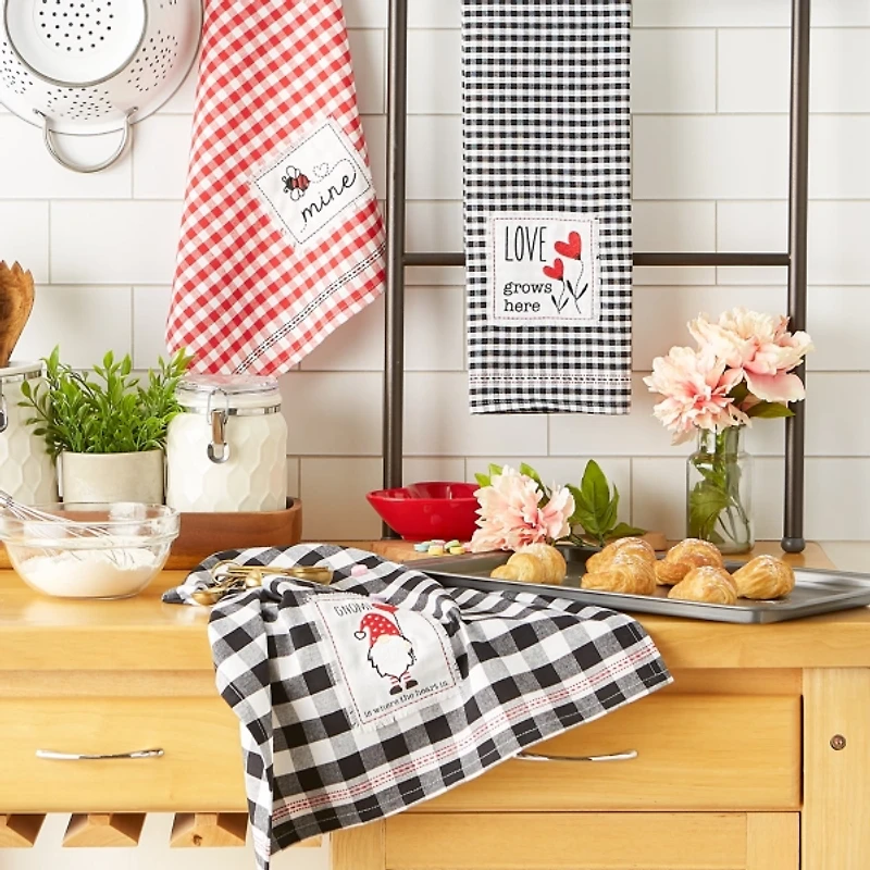 Assorted Plaid Valentines Dish Towels, Set of 3
