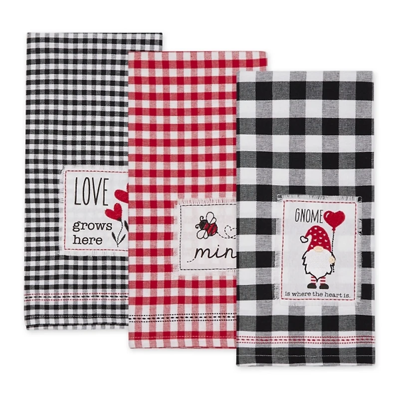 Assorted Plaid Valentines Dish Towels, Set of 3