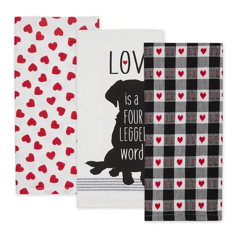 Assorted Dog Love Valentines Dish Towels, Set of 3