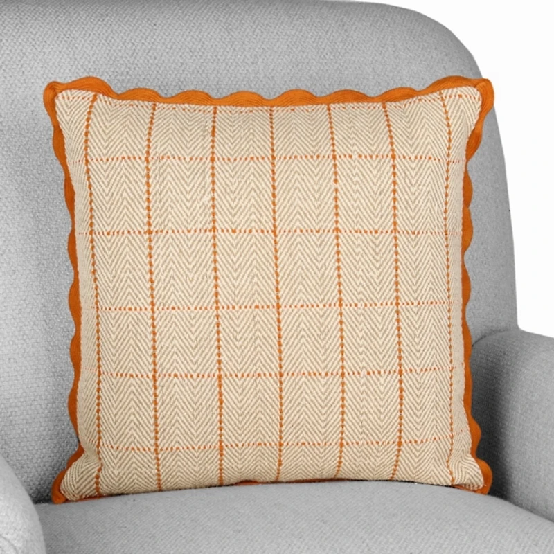 and Tan Plaid Scalloped Pillow