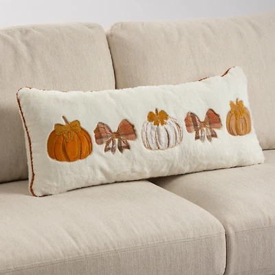 Pumpkins and Bows Plush Lumbar Pillow