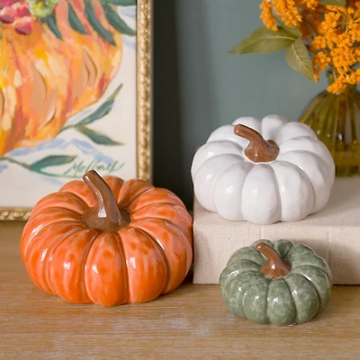 Multicolor Ceramic Harvest Pumpkins, Set of 3