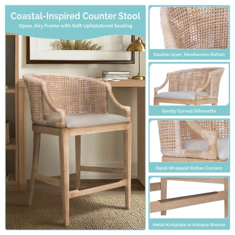 Martha Stewart White Rattan Playa Counter Stool