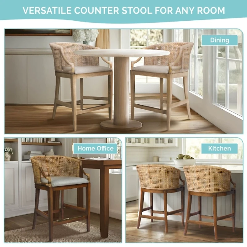 Martha Stewart White Rattan Playa Counter Stool