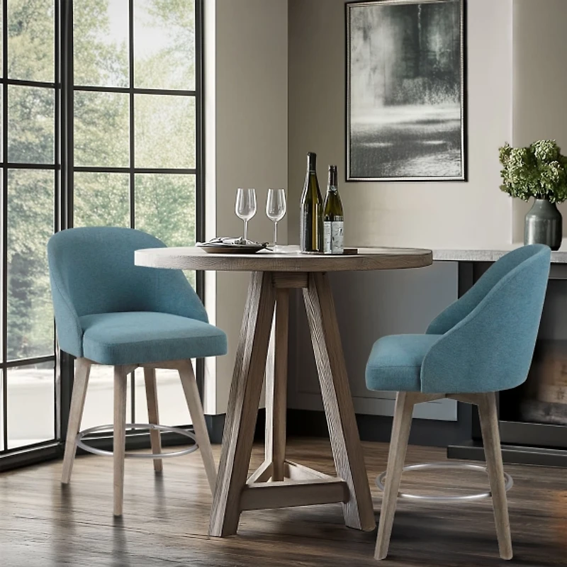 Teal Blue Upholstered Pearce Swivel Counter Stool
