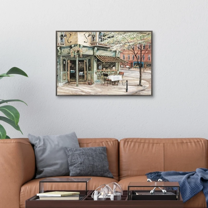 Neighborhood Cafe Framed Canvas Art Print