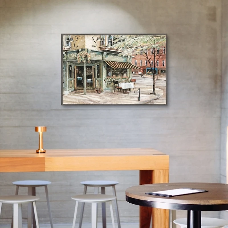 Neighborhood Cafe Framed Canvas Art Print