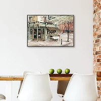 Neighborhood Cafe Framed Canvas Art Print