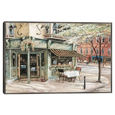 Neighborhood Cafe Framed Canvas Art Print