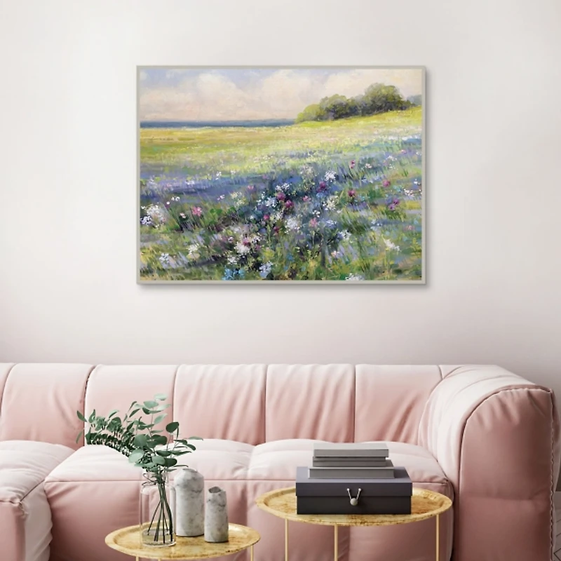 Floral by the Sea Framed Canvas Art Print