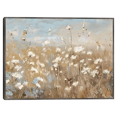 White Flower Field Framed Canvas Art Print