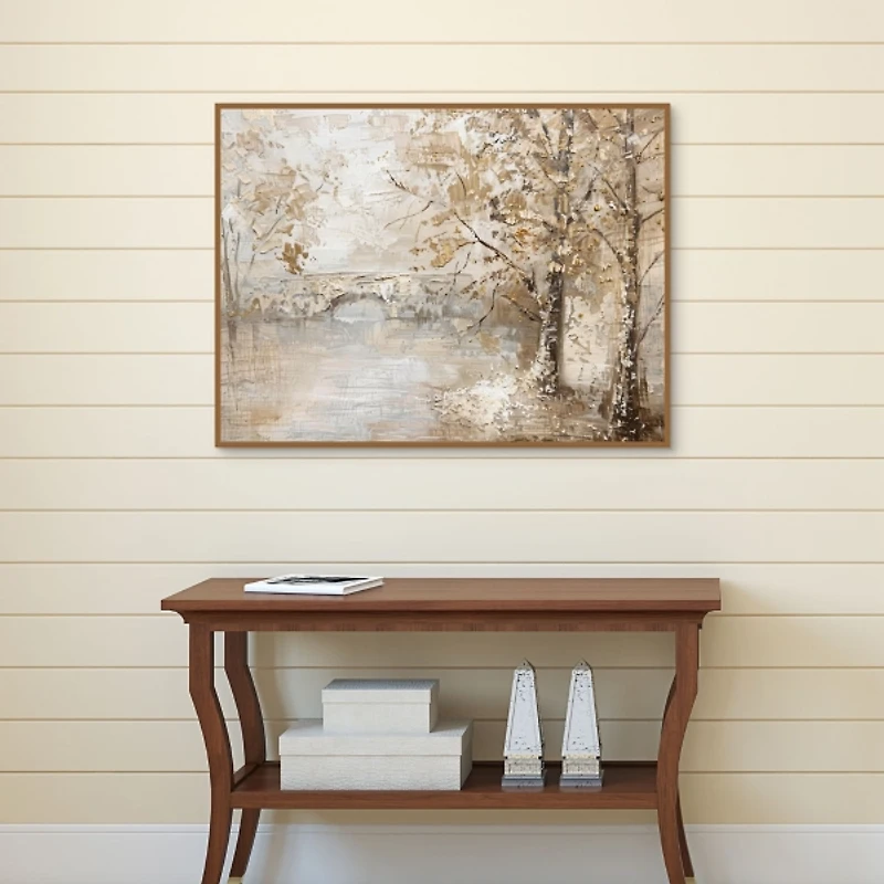 Bridge in the Woods Framed Canvas Art Print