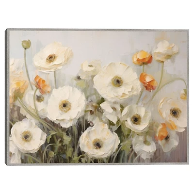 White Ranunculus Flowers Framed Canvas Art Print