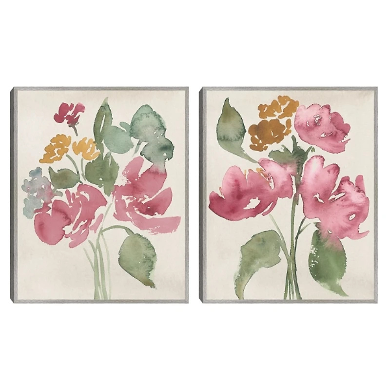Pink Bouquets Framed Art Prints, Set of 2