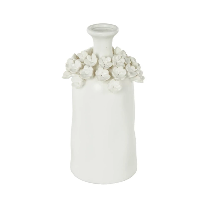 White Ceramic Floral Vase, 12 in.