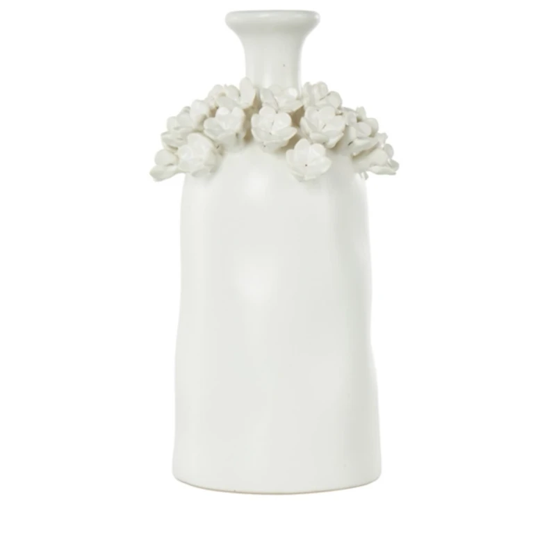 White Ceramic Floral Vase, 12 in.