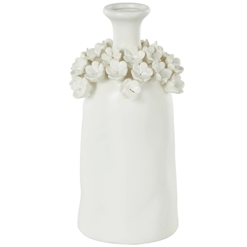 White Ceramic Floral Vase, 12 in.