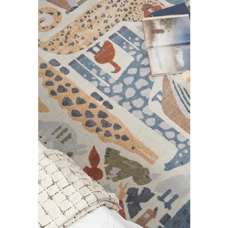Ivory Safari Animals Kids Washable Area Rug, 8x10