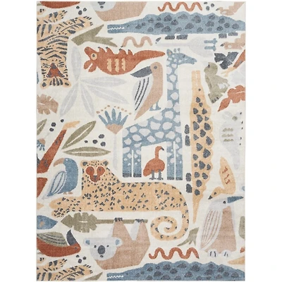 Ivory Safari Animals Kids Washable Area Rug, 8x10