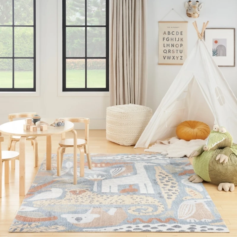 Safari Animals Kids Washable Area Rug, 5x7