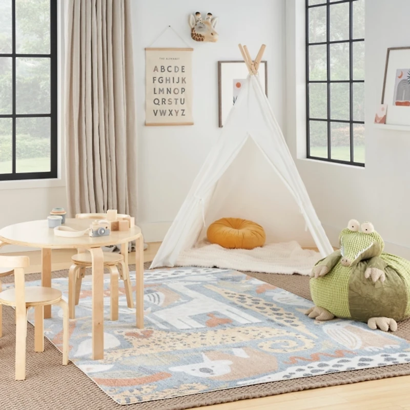Safari Animals Kids Washable Area Rug, 5x7