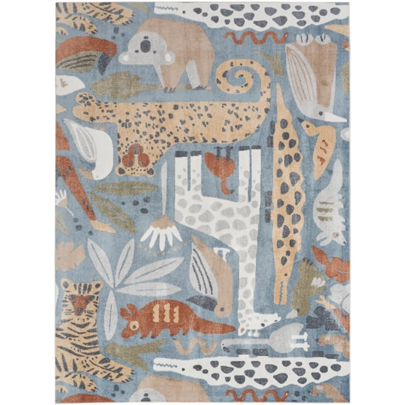Safari Animals Kids Washable Area Rug, 7x10