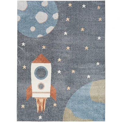 Gray Washable Space Kids Area Rug, 5x7