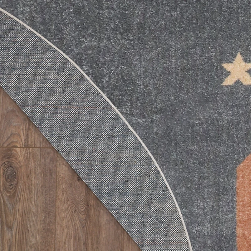 Gray Rocketship Kids Round Washable Area Rug
