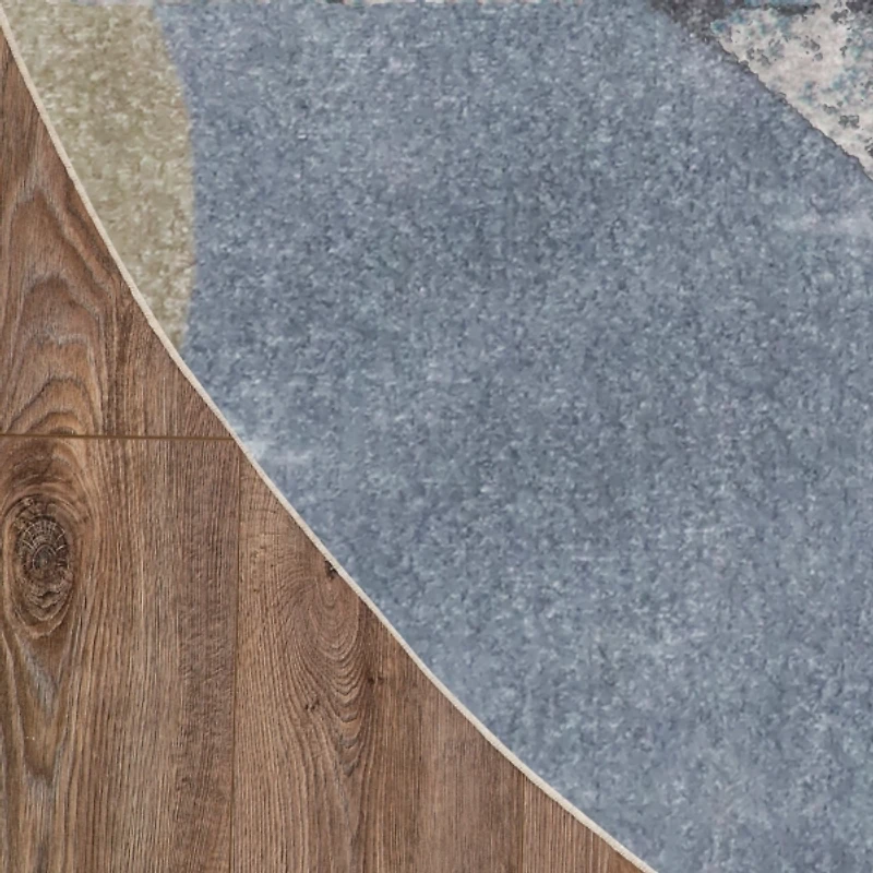 Gray Rocketship Kids Round Washable Area Rug