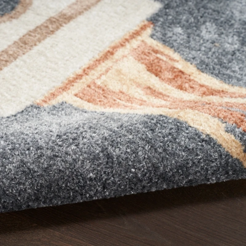 Gray Rocketship Kids Round Washable Area Rug