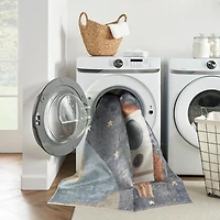 Gray Rocketship Kids Round Washable Area Rug