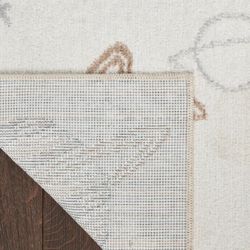 Ivory Rocketship Kids Round Washable Area Rug, 4x5