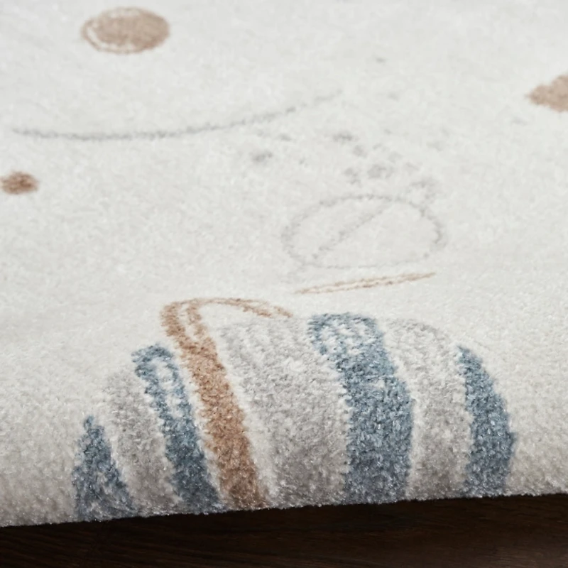 Ivory Rocketship Kids Round Washable Area Rug, 4x5