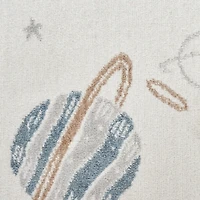 Ivory Rocketship Kids Round Washable Area Rug, 4x5