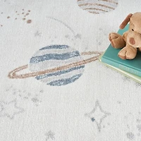 Ivory Rocketship Kids Washable Area Rug