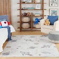 Ivory Rocketship Kids Washable Area Rug