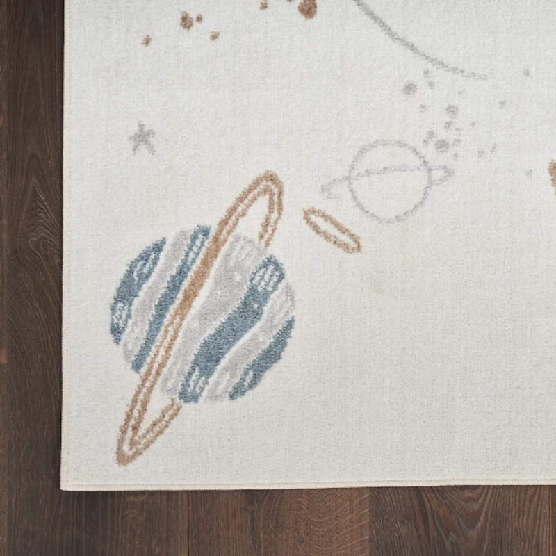 Ivory Rocketship Kids Washable Area Rug