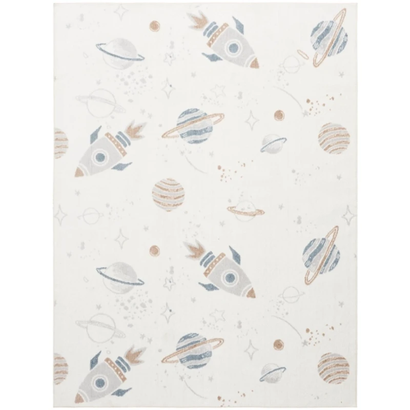 Ivory Rocketship Kids Washable Area Rug