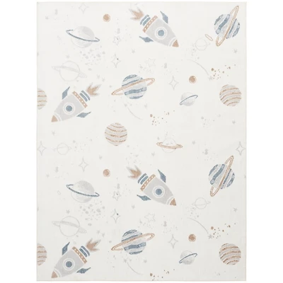 Ivory Rocketship Kids Washable Area Rug