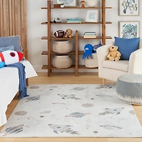 Ivory Rocketship Kids Washable Area Rug, 5x7