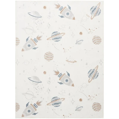 Ivory Rocketship Kids Washable Area Rug, 5x7