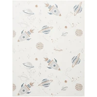 Ivory Rocketship Kids Washable Area Rug, 5x7