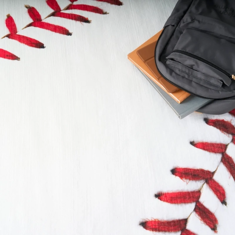 Round Baseball Kids Washable Area Rug