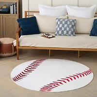 Round Baseball Kids Washable Area Rug