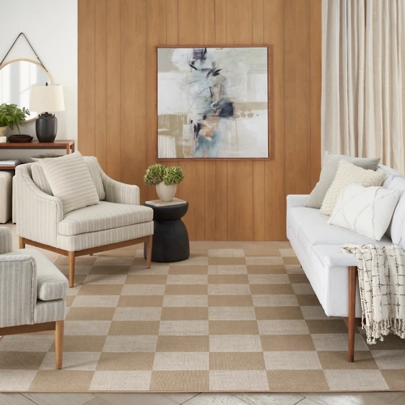 Jute Square Pattern Washable Area Rug