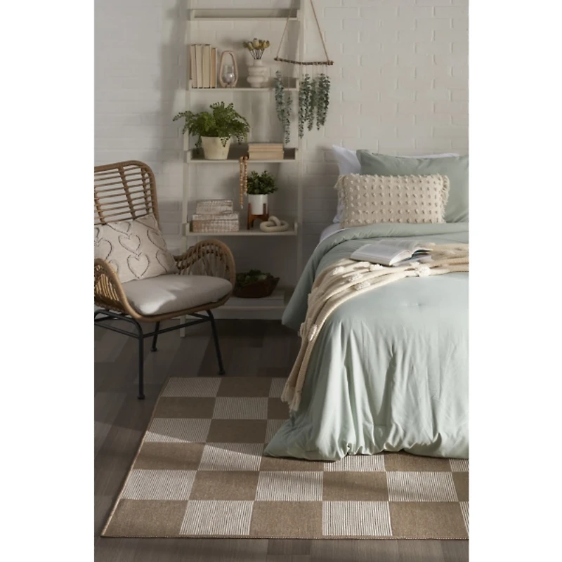 Jute Square Pattern Washable Area Rug