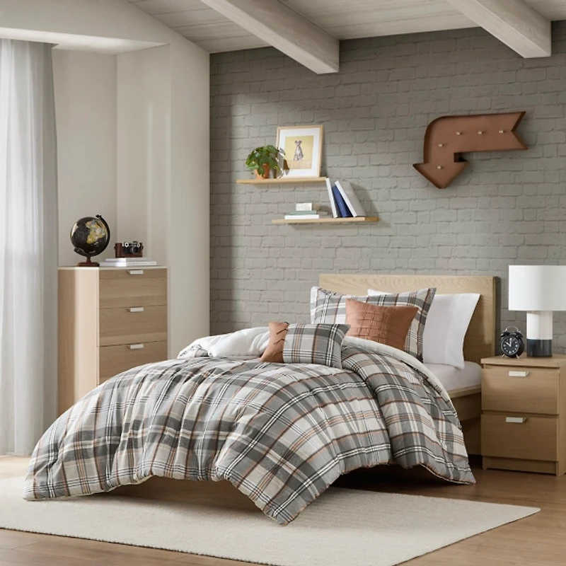 Gray Plaid Liam 4-pc. Twin/Twin XL Comforter Set