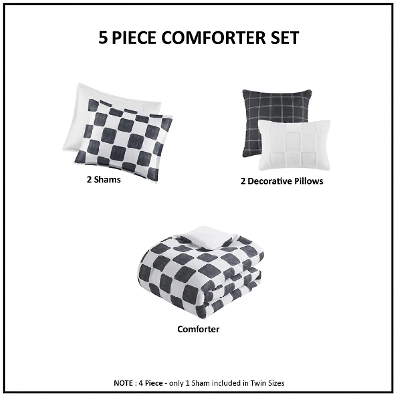 Black Checkered Twin/Twin XL 4-pc. Comforter Set