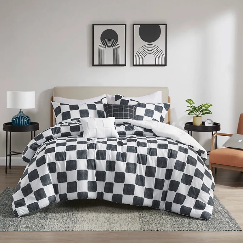 Black Checkered Full/Queen 5-pc. Comforter Set