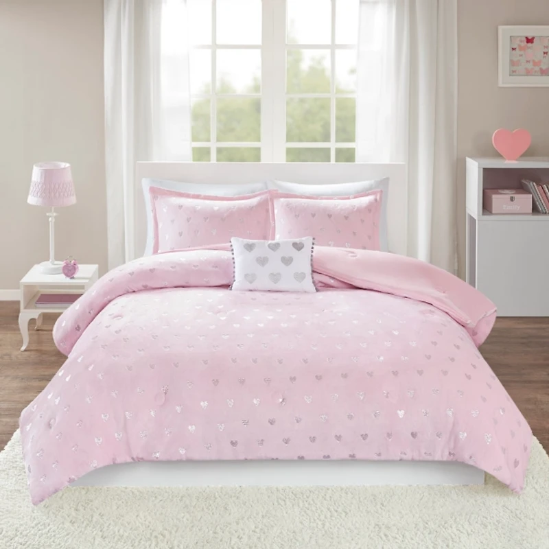 Pink Hearts Kids Full/Queen 4-pc. Comforter Set